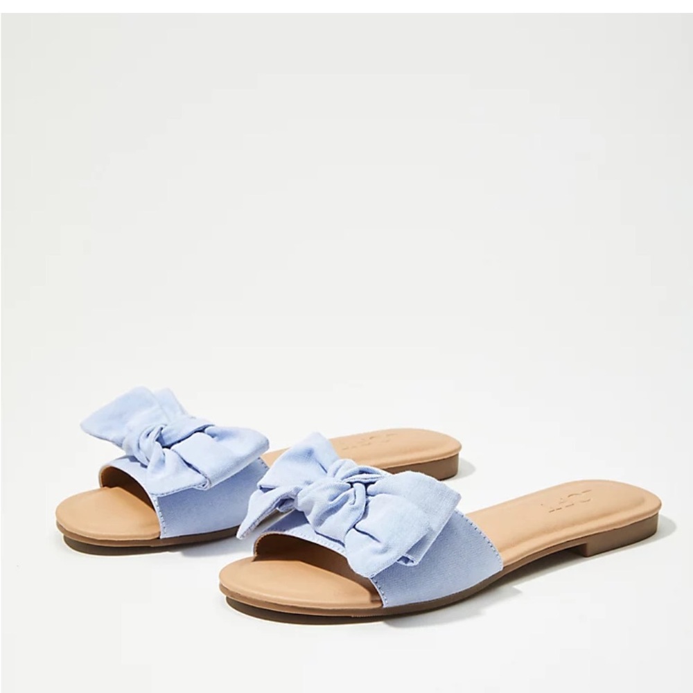 NWT LOFT bow slide sandals light blue size 7